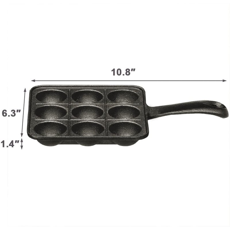 TIKUSAN Takoyaki Pan Cast Iron Takoyaki Maker Skillet Griddle Japanese Octopus Meat Ball Mold Maker for Gas Heater (9 Molds) - Image 4